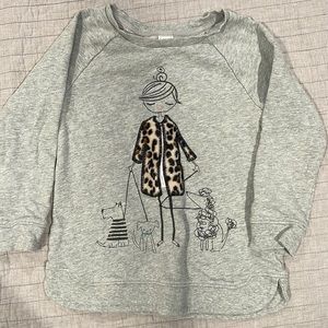 Girls grey gap sweatshirt with fashion girl walking puppies.